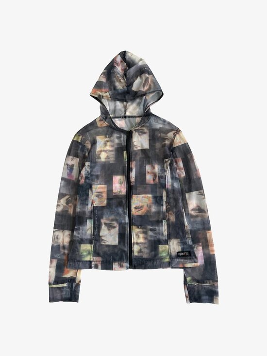 Kerrits Jackets & Blazers - Vintage Y2K Nylon Blend Graphic Face Print Mesh Zip-Up Hoodie